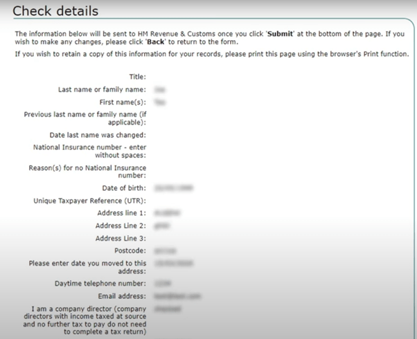 check details - self assessment tax return check details - self assessment tax return